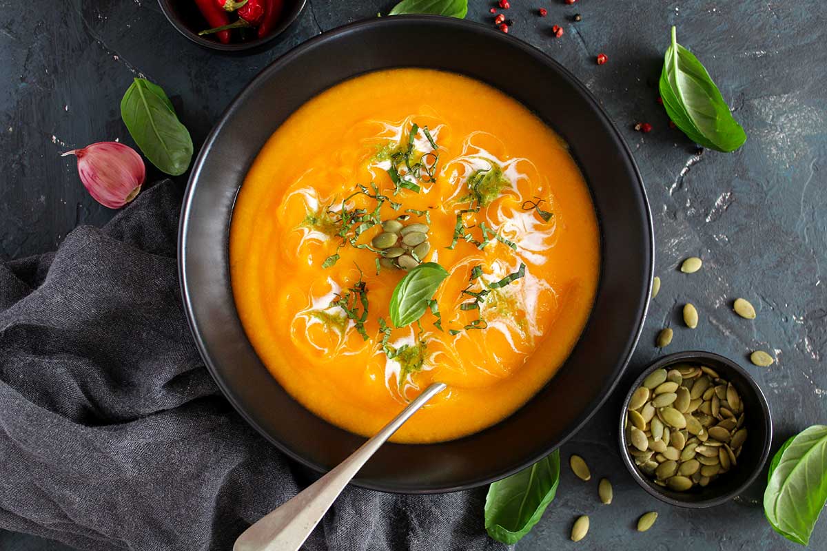 Spicy pumpkin carrot chia soup