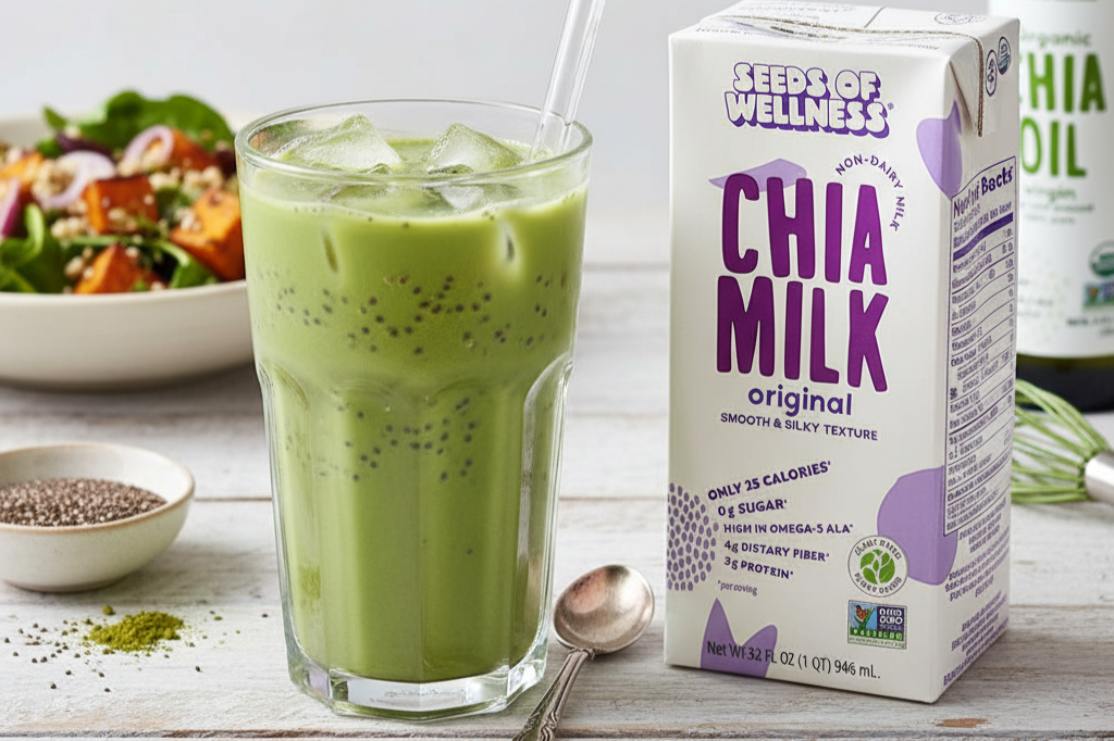 Iced Vanilla Chia Milk Matcha Latte